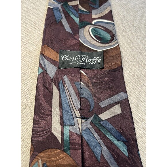 Vintage Chez Roffe New York Tie Mens Abstract Geometric Silk Made in USA 90s - Picture 5 of 7